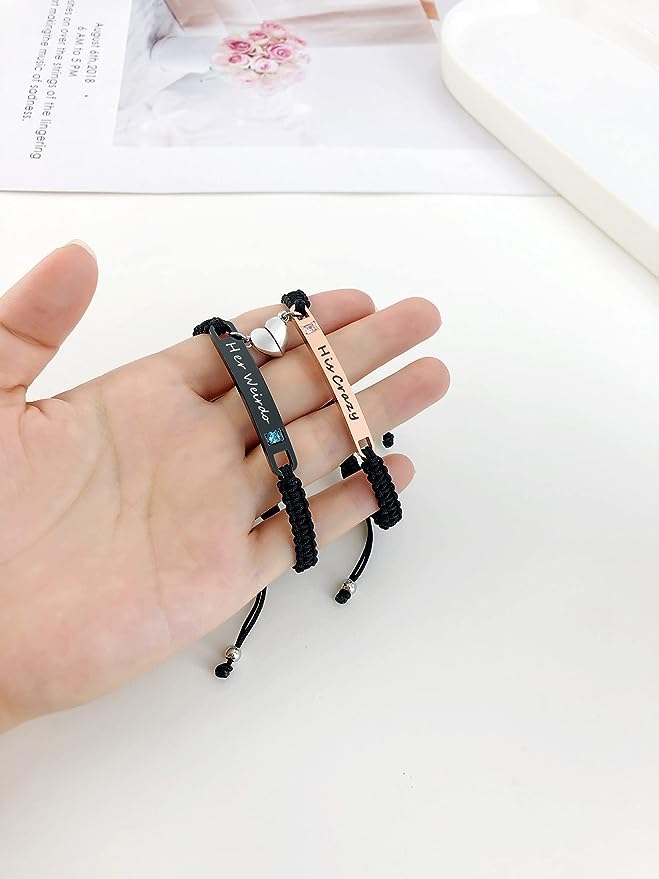 hand showing off the personalized couple bracelet