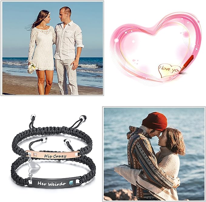 collage of happy people who have given their significant other the customizable personalized couples bracelet