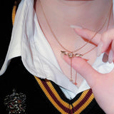 Golden Winged Sparkle Lariat Necklace