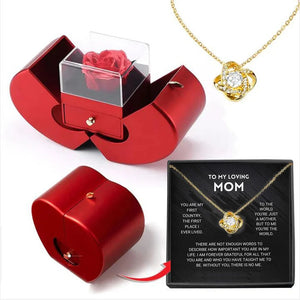 eternal rose jewelry box with engraved custom necklace on white background