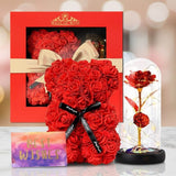 Valentine's Day Gift Bundle Rose In Glass + Rose Bear Red [NEW] Madeofrose®