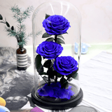 Preserved Natural Rose In Glass -  Blue-3-Roses