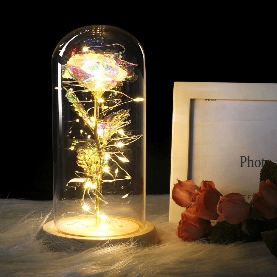 LED Rose In Glass Dome -  Galaxy