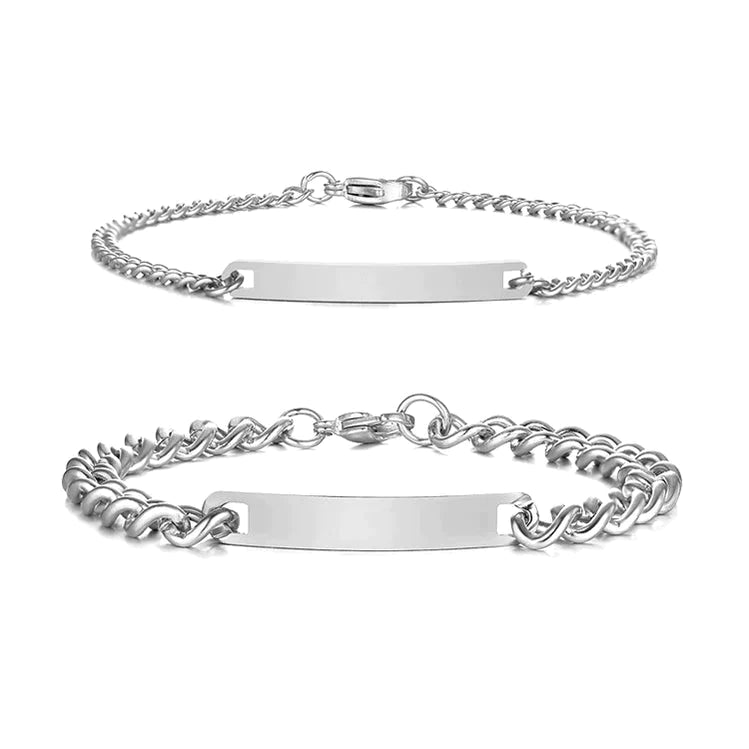 Couples Engraved Bracelet Set -  Silver