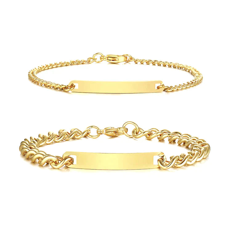 Couples Engraved Bracelet Set -  Gold