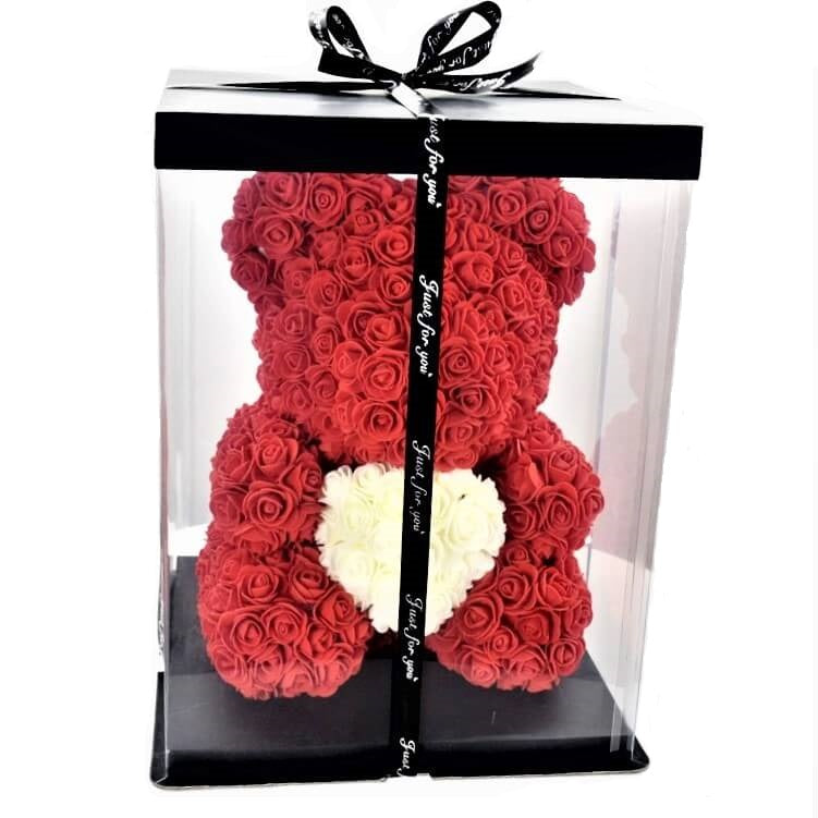 Luxury Rose Bear With Gift Box -  Red-White-Heart-16-40cm