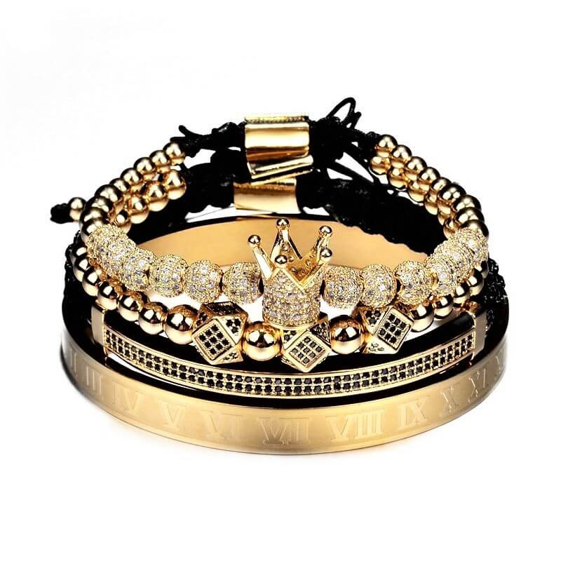 Luxury Bracelet Set With Crown - Gold