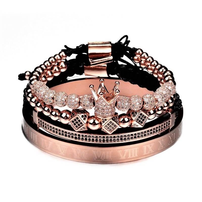 Luxury Bracelet Set With Crown - Rose