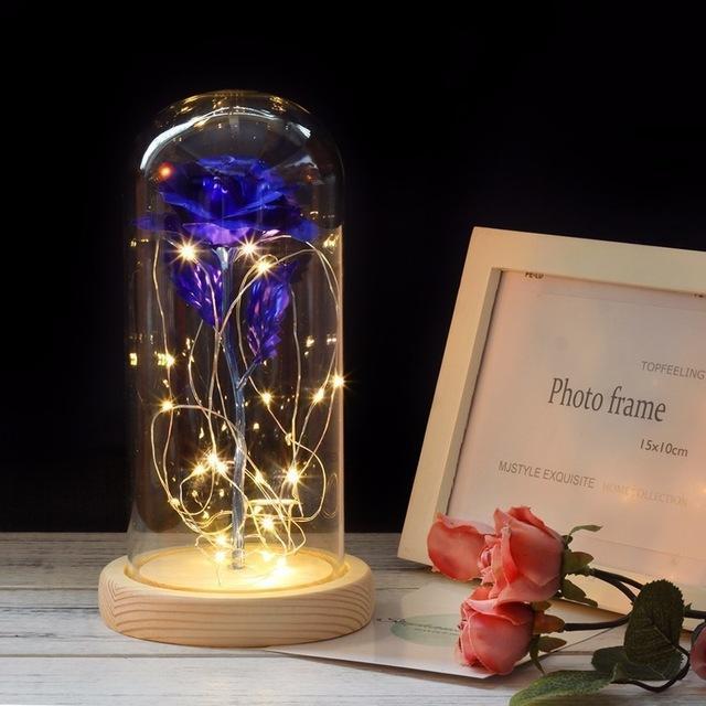 LED Rose In Glass Dome -  Blue