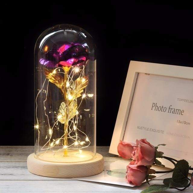 LED Rose In Glass Dome -  Purple