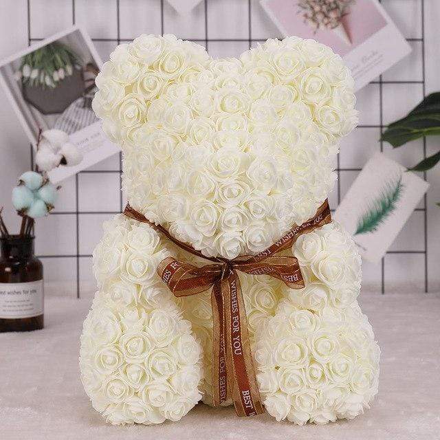 Luxury Rose Bear - white