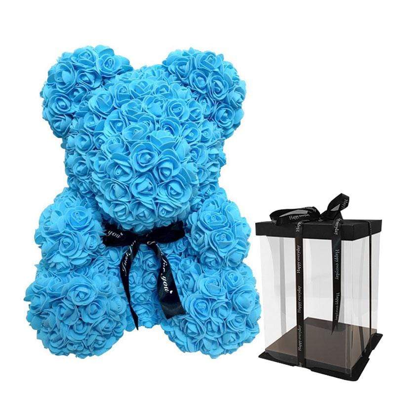 Luxury Rose Bear With Gift Box -  Blue-16-40cm