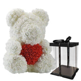 Luxury Rose Bear With Gift Box -  White-Red-Heart-16-40cm
