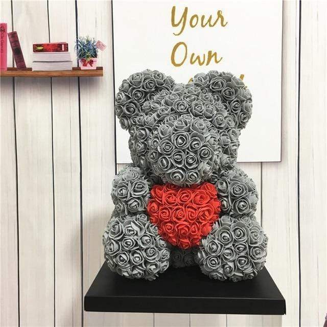 Luxury Rose Bear With Heart - Madeofrose 15-40cm-Grey-Red