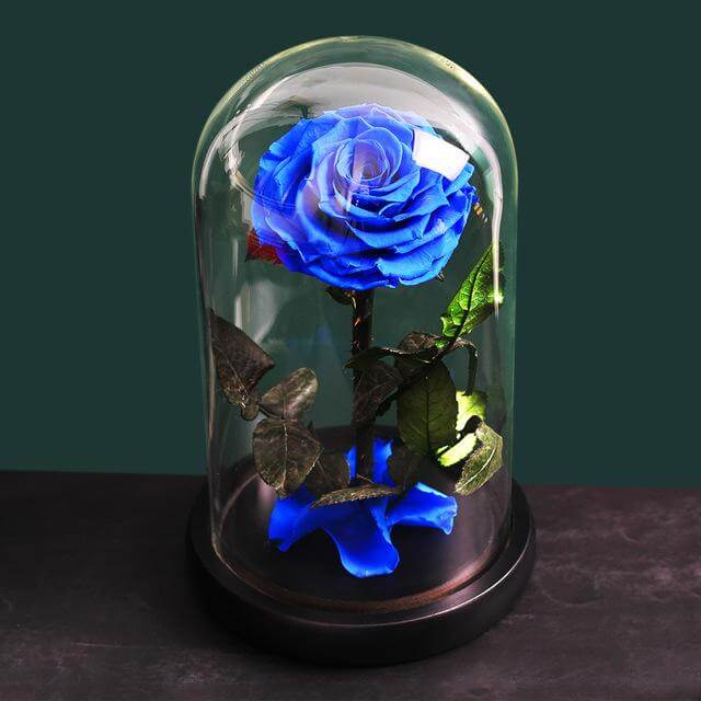 Preserved Natural Rose In Glass -  Blue