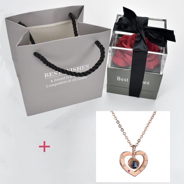 Rose Jewelry Box With Necklace -  gold
