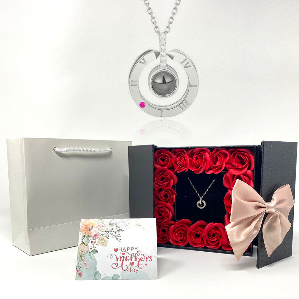 Luxury Rose Box With Necklace -  Forever-rose-box-silver-necklace